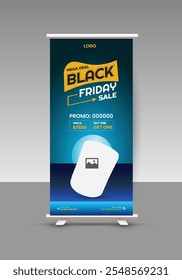 Audio Speaker Sale Roll-Up Banner Design Template und Black Friday Sale Display Stande Banner Design Layout