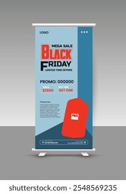 Audio Speaker Sale Roll-Up Banner Design Template und Black Friday Sale Display Stande Banner Design Layout