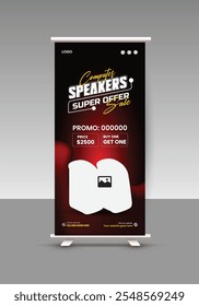 Audio Speaker Sale Roll-Up Banner Design Template und Black Friday Sale Display Stande Banner Design Layout