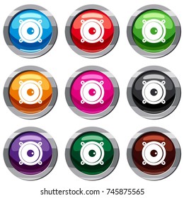 Audio speaker set icon isolated on white. 9 icon collection vector illustration