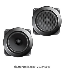 Audio speaker subwoofer music system isolated on white background vector illustration.