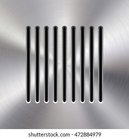 Audio speaker template, dynamic with perforated grill pattern and polished, circular metal texture, chrome, silver, steel, aluminum for design concepts, web, apps, interfaces. Vector illustration.