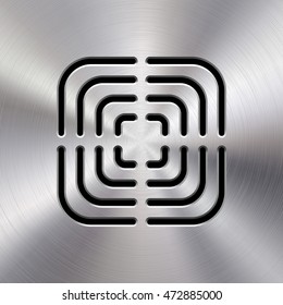 Audio speaker template, dynamic with perforated grill pattern and polished, circular metal texture, chrome, silver, steel, aluminum for design concepts, web, apps, interfaces. Vector illustration.