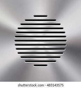 Audio speaker template, dynamic with perforated grill pattern and polished, circular metal texture, chrome, silver, steel, aluminum for design concepts, web, apps, interfaces. Vector illustration.