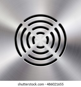 Audio speaker template, dynamic with perforated grill pattern and polished, circular metal texture, chrome, silver, steel, aluminum for design concepts, web, apps, interfaces. Vector illustration.