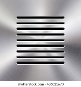 Audio speaker template, dynamic with perforated grill pattern and polished, circular metal texture, chrome, silver, steel, aluminum for design concepts, web, apps, interfaces. Vector illustration.