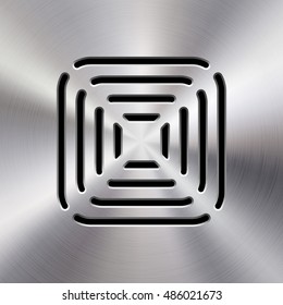 Audio speaker template, dynamic with perforated grill pattern and polished, circular metal texture, chrome, silver, steel, aluminum for design concepts, web, apps, interfaces. Vector illustration.