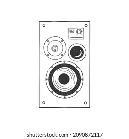 Audio speaker. Textured retro speaker. Hand drawn speaker. Sketch style. Vector illustration