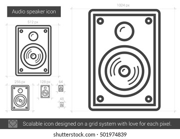 Audio speaker vector line icon isolated on white background. Audio speaker line icon for infographic, website or app. Scalable icon designed on a grid system.