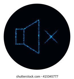 Audio speaker volume icon of blue lights on black background. Neon vector icon