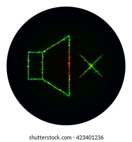 Audio speaker volume icon of gradient lights on black background. Neon vector icon