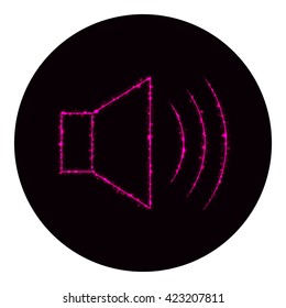 Audio speaker volume icon of pink lights on black background. Neon vector icon
