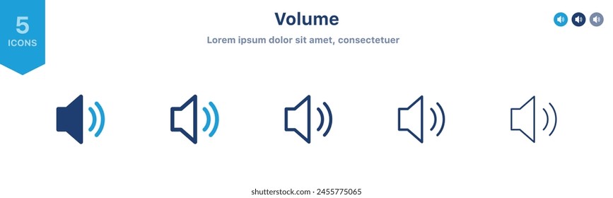 Audio speaker volume icon set. web video sound icons audio voice symbol for media music app - Sound volume level icon, Adjustment settings slider icon	
