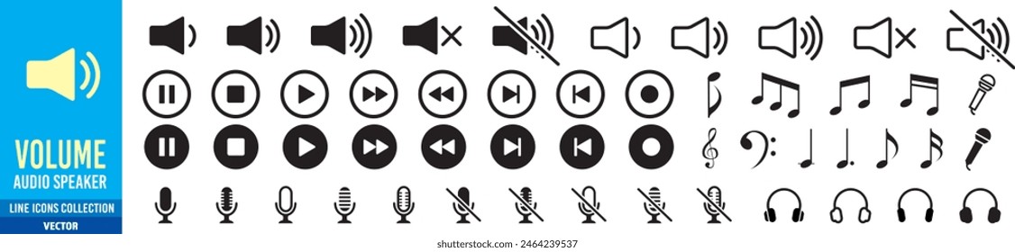 Audio speaker volume icons collection illustration vector