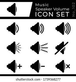 Juego de iconos de volumen del altavoz de audio. Vector e ilustración.