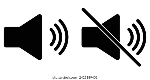 Audio speaker volume on line art icon set for apps and websites. Simple mute silent speaker sound loudspeaker flat icon design vector Illustration.