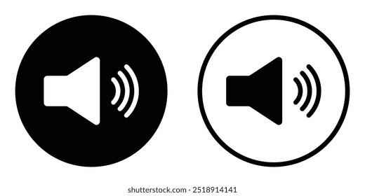 Lautstärkesymbol eines Audiolautsprechers in einem Kreis-Vektorsymbol. Für Apps, mobile Apps, Webseiten, Websites. Einzeln auf weißem Hintergrund.