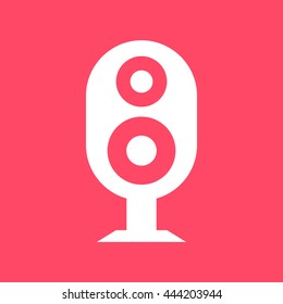 Audio Speaker white icon on magenta color background. Eps-10.