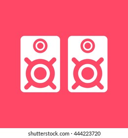 Audio Speaker white icon on magenta color background. Eps-10.
