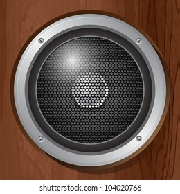 Audio speaker in a wooden plate. Vector