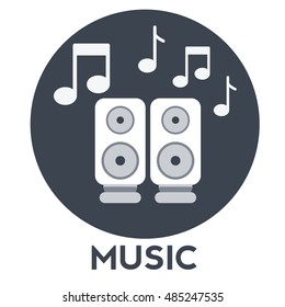 Audio speakers icon with music notes