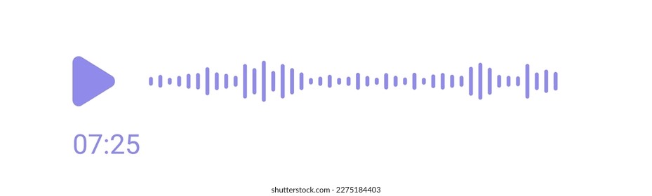 Audio-Sprach-Soundleiste mit Wiedergabetaste. Aufzeichnungsschnittstelle. Rauschen des Musikspielers. Mobile Messaging-App-Chat. Schallwelle der Stimme. Equalizer Symbol mit Soundwave Linie. Vektorgrafik.