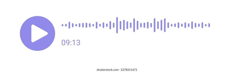 Audio speech spectrum noise. Equalizer icon with soundwave line. Mobile messenger app voice record interface. Social network soundbar with play button. Sound wave of chat. Vector illustration.