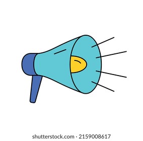 Audio streaming service equipment icon. Sticker with megaphone or loudspeaker for advertisements. Equipment for increasing volume of voice. Cartoon flat vector illustration isolated white background.