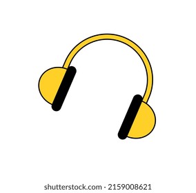 Audio streaming service equipment icon. Yellow wireless headphones for listening to music or podcasts. Equipment or device for radio studio. Cartoon flat vector illustration isolated white background.