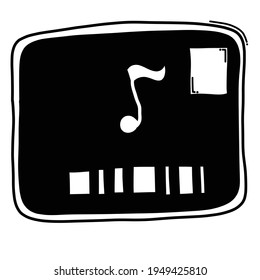 Audio y subtítulo en el icono del vector del doodle de pantalla. Línea dibujada a mano en la ilustración del esbozo de dibujo.