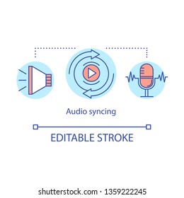 Audio syncing concept icon. Sound production idea thin line illustration. Cinematography. Sound recording, synchronization. Audio capturing, editing. Vector isolated outline drawing. Editable stroke