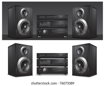 Audio system, black music center, vector illustration