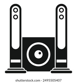 Sistema de audio que reproduce música con dos altavoces y subwoofer para el entretenimiento en casa
