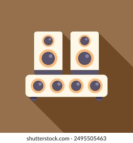 Audio system with powerful subwoofer and two speakers is playing loud music