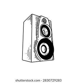 Audio system speaker box with woofer illustration
