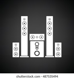 Audio system speakers icon. Black background with white. Vector illustration.
