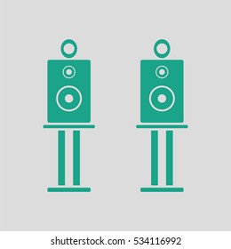 Audio system speakers icon. Gray background with green. Vector illustration.