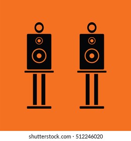Audio system speakers icon. Orange background with black. Vector illustration.