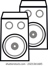 Audio system, speakers. Simple image with black outline, white fill, black and gray elements. Vector illustration.