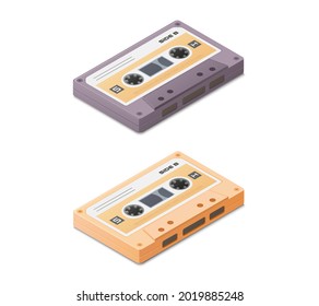 Audio tape compact cassette. Colored vector illustration. Music listening. Isolated on white background.