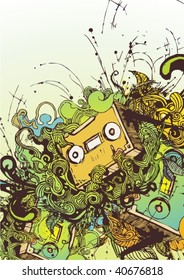 audio tape drawing on abstract grunge background,vector illustration