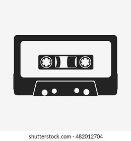 Audio tape icon. Retro cassette black and white style. Flat design vector illustration