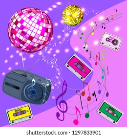 audio tape, notes, tape recorder, retro, disco