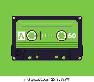 Audio tape poster. Cartoon retro music cassette backdrop, pop music album tape design flat vector background illustration. Old school music audio tape