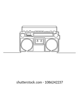 Audio tape recorder is drawn by one black line on a white background. One-line drawing. Continuous line. Vector Eps10