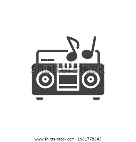 Audio tape recorder vector icon. filled flat sign for mobile concept and web design. Retro tape recorder and musical notes glyph icon. Retro music symbol, logo illustration. Vector graphics