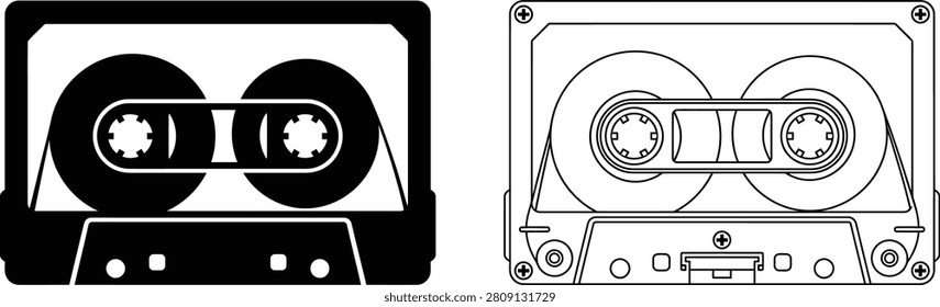 Audio Tapes Set with Vintage Black and White Music Player Interface for Retro Sound Design