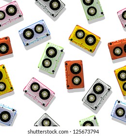 audio tapes shadowed pattern, abstract seamless texture; vector art illustration; image contains transparency