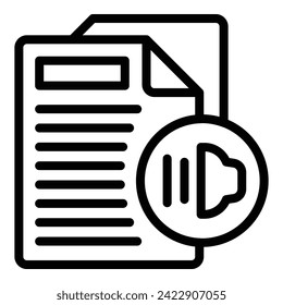 Audio text icon outline vector. Ai document transcription. Text slender