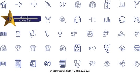 Audio thin line icons. Editable stroke. 